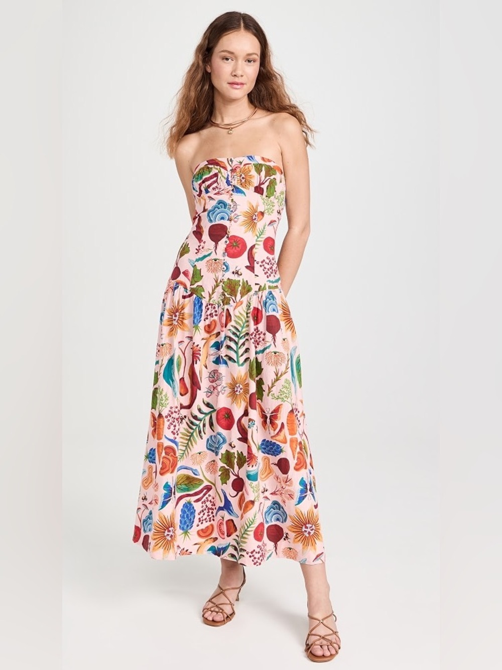 EUC Farm Rio Strapless Pink Floral Print Maxi Dress Sz S